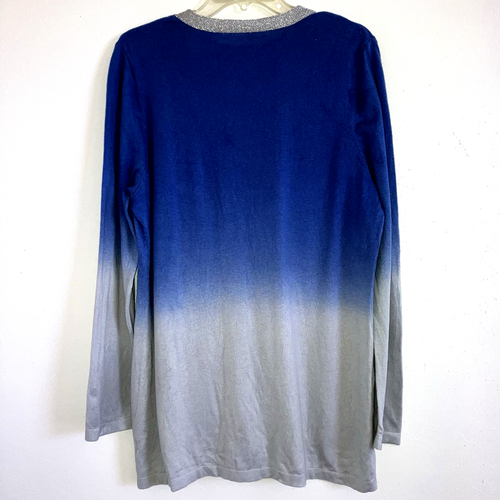 CHICO’S sz XL sz 3 Blue Silver Ombré Cardigan Sweater Knit Tunic Top Cotton Blnd - Bild 3 von 5