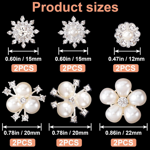 12 PCS Pearl Rhinestone Buttons Embellishments Silver Crystal Wedding Bouquet Br - Picture 3 of 6