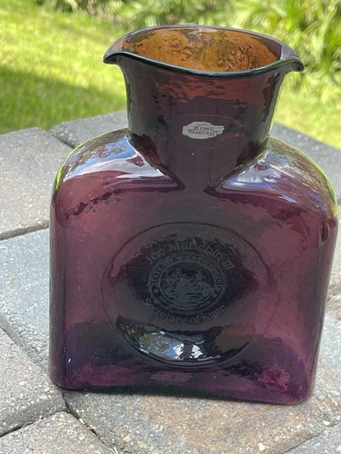 Blenko  Purple Seeded Glass Bottle Pitcher Joe Manchin Label WV Sec of State