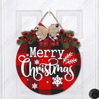 Christmas Decorations Wreath Plaid Hanging Wood Indoor Outdoor Decor 30x30x0.5cm