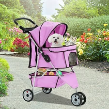 3 Wheel Pet Stroller Cat Dog Stroller Travel Lightweight & Foldable W/Cup Holder