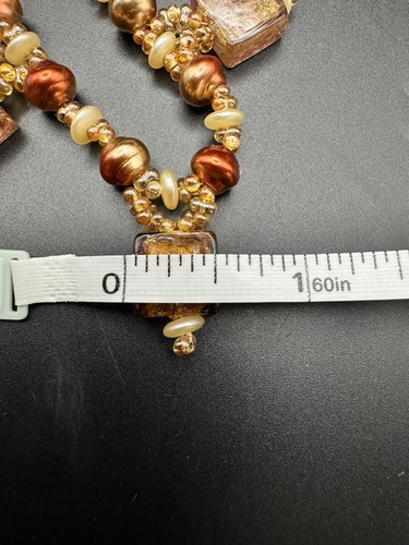 Copper Color Faux Pearl Seed Bead Glitter Glass Dangle Necklace 16” Jewelry - Picture 7 of 7