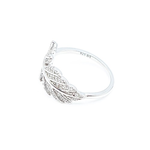 Sterling Silver Feather Ring With Clear Cubic Zirconia Size 7 - Picture 5 of 6