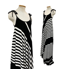 Vtg 70s 1970s Mod Resort Wear Nautical Striped Terry Cloth Maxi Tent Dress