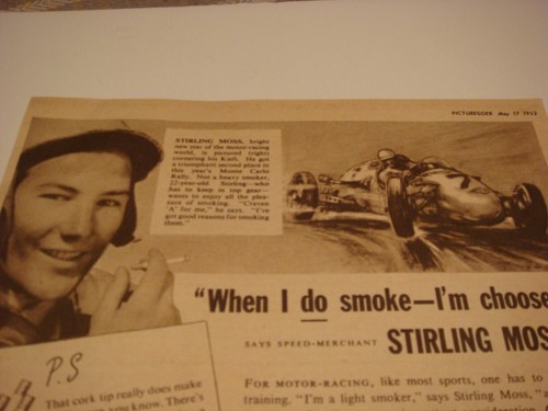 ANUNCIO RARO STIRLING MOSS 1952 PARA CIGARRILLOS CRAVEN A CARRERAS - Imagen 3 de 3