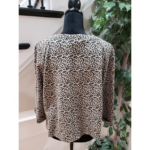Kim Rogers Womens Tan Black Leopard Print Casual Button Front Blazer Sz Petite M - Picture 7 of 12