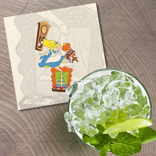 Alice In Wonderland Cartoon 4'' X 4'' Square Wooden Coaster - Picture 2 of 3