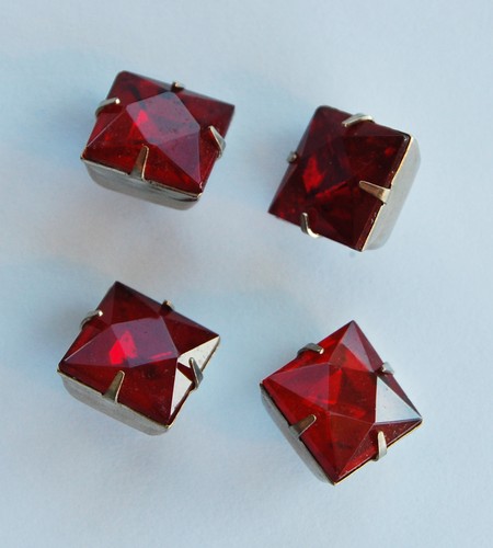 VINTAGE SQUARE GLASS BUTTONS • 12mm • SILVER SHANK • ASSORTED COLORS - Picture 2 of 13
