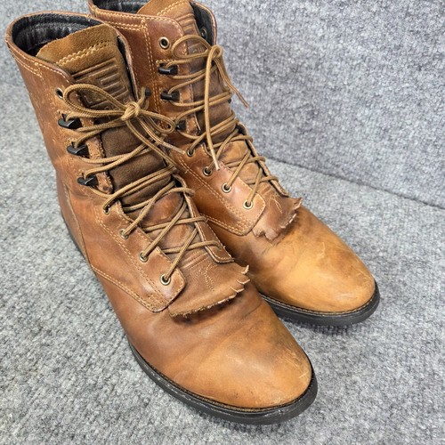 Ariat Womens Size 8.5B Brown Leather Lace Up Ankle Kiltie Cowboy Western Boots - Picture 7 of 13