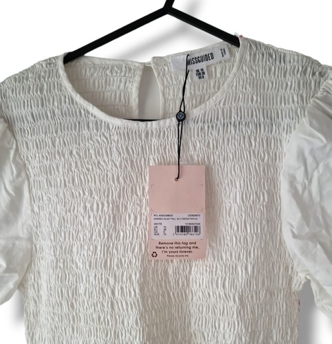 NWT miss guided White Shirred Bust Frill Sleeve Dress uk 10 - Bild 5 von 8