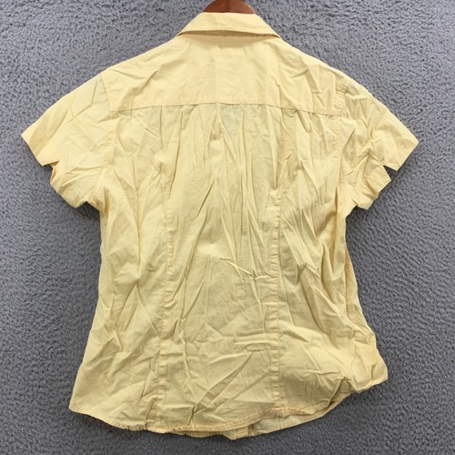 Camicetta Columbia manica corta con bottoni donna grande intaglio colletto giallo lino - Foto 12 di 19
