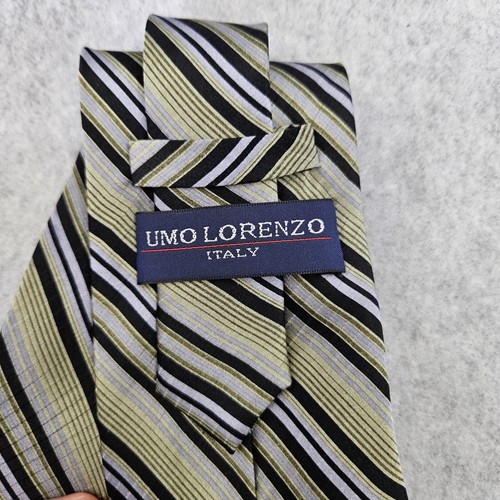 Umo Lorenzo Krawatte 100 % Seide grün schwarz silber Streifen 59 x 3,75 - Bild 3 von 5