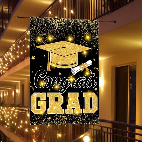 Graduation Garden Flag with LED Light Black Gold Graduation Decorations Yard ... - Picture 3 of 7