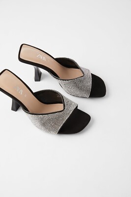シェル ZARA STYLISH BEADED HEELED SANDALS SILVER SZ US 8 EUR 39 NEW