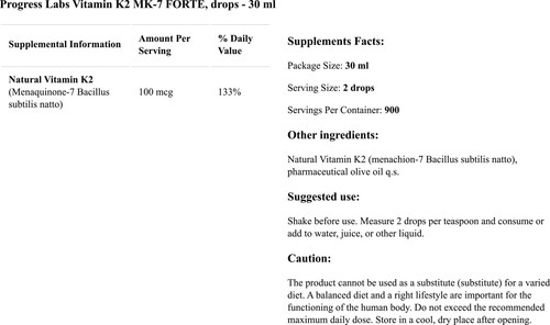 Progress Labs Vitamina K2 MK-7 FORTE en gotas 30 ml - Imagen 5 de 5