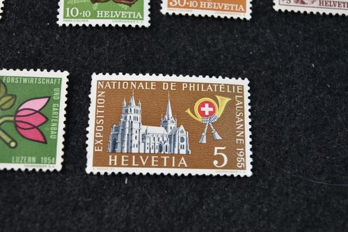 SWITZERLAND 10 STAMPS 1954=55 S B237-239+S B247-251+S 347 USED+MH - Picture 6 of 7