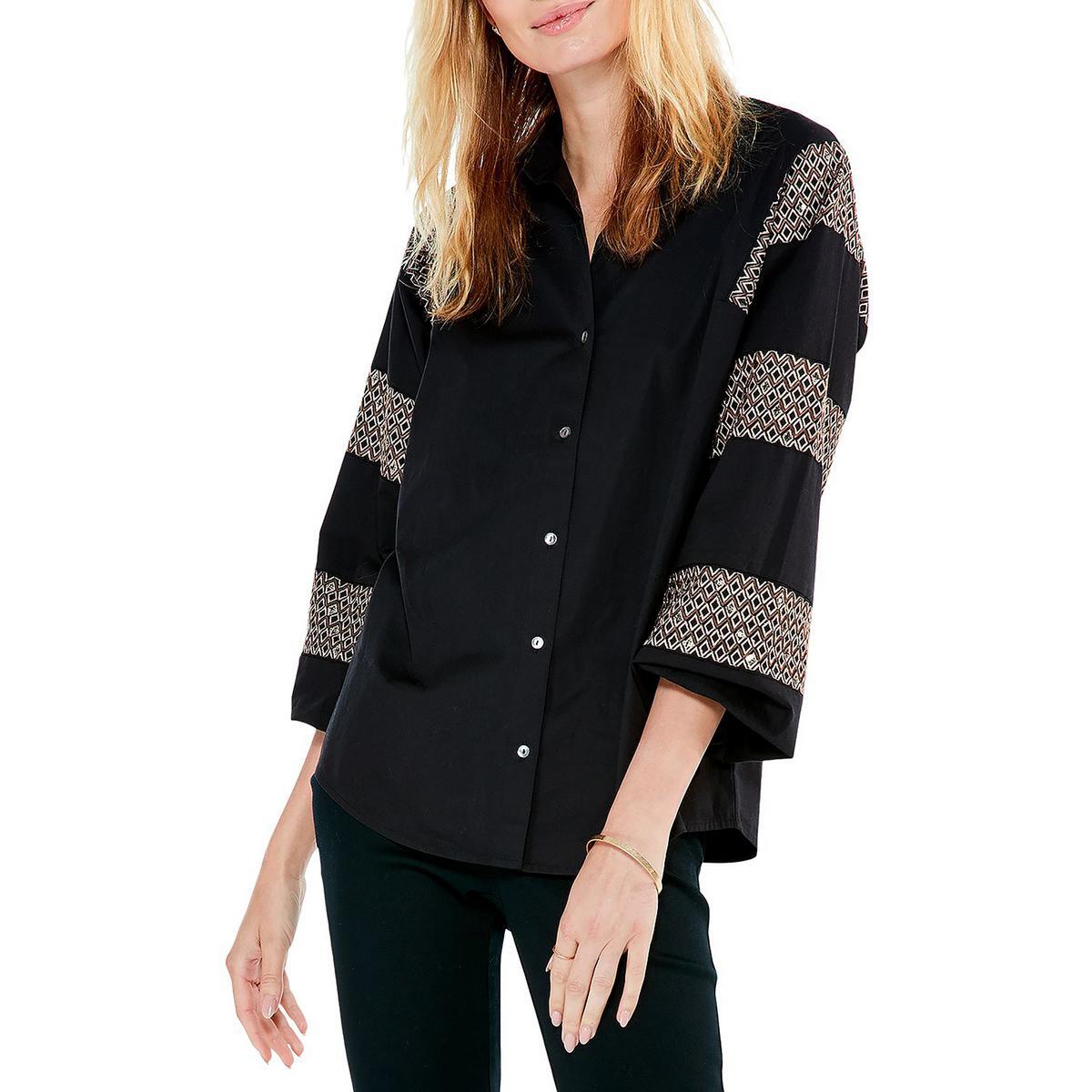 Женская черная рубашка на пуговицах с вышивкой и блестками Nic + Zoe, XS BHFO 6898