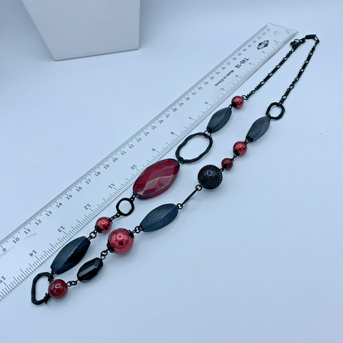 Coldwater Creek Black And Red Beaded Statement Necklace 3-850 - Picture 5 of 6