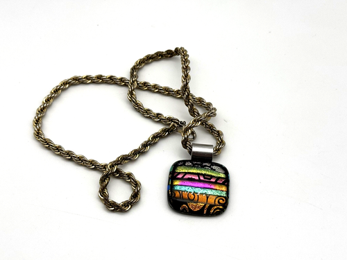 Vintage Pendant Necklace Rope Gold Silver Tone Metal Square Boho Multicolour - Picture 8 of 8