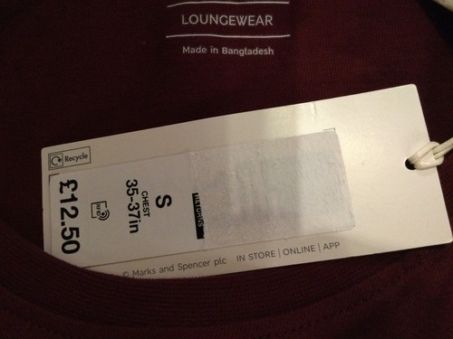 M&S Burgundy Pure Cotton T-SHIRT LOUNGEWEAR U.K Small 35-37” Chest T5698 - Picture 5 of 5