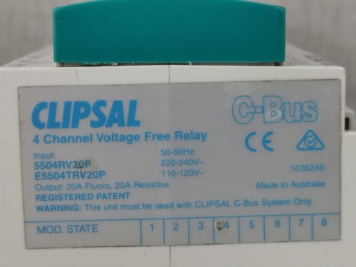 Clipsal 5504RV20P C-Bus 220-240V 4-Kanal spannungsfreies Relais - Bild 3 von 10