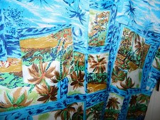 Vtg 60s Waikiki Holiday Men's Aloha Hawaiian Shirt Blue Coconut Palm Trees Med