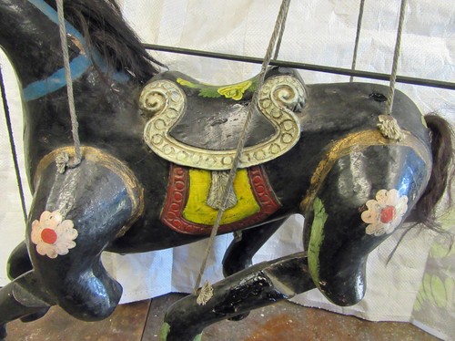 Large Antique Folk Art Hand Made Painted Wooden Horse Marionette String Puppet - Picture 5 of 8
