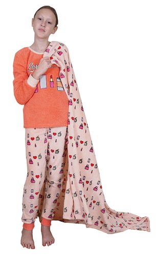Boys Girls Kids Pyjama Set Plush Soft Warm Fluffy Fleece Matching Blanket - Picture 8 of 75