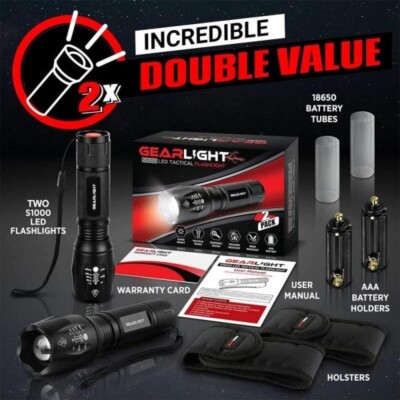 Gear Light LED Mini Tactical 5 Modes Zoomable Beam High Lumens 2pk