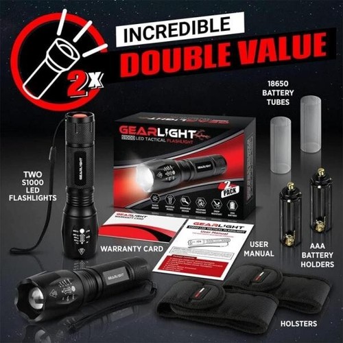 Gear Light LED Mini Tattico 5 Modalità Zoomabile Fascio Alto Lumen 2pz Torce - Foto 2 di 6