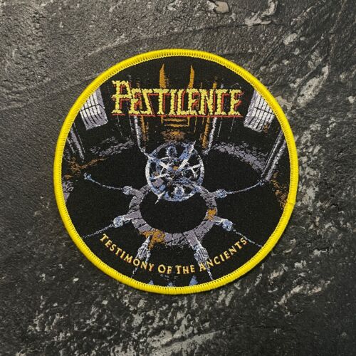 PESTILENCE - TESTIMONY OF THE ANCIENTS OFFICIAL PATCH DEATH METAL YELLOW BORDER - Picture 1 of 1