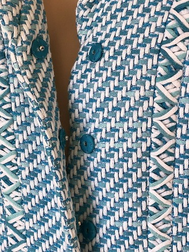NWOT RENA LANGE BLUE TWEED SINGLE BREASTED SNAP CLOSURE JACKET SIZE 44/10 - Picture 7 of 10