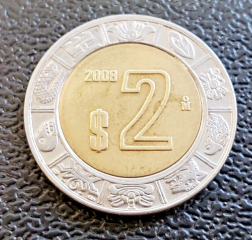 MÉXICO 2008 2 PESOS KM-604 BONITA MONEDA MUNDIAL de circulación bimetálica - Imagen 3 de 5