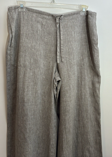 Lafayette 148 New York Linen Wide Leg Drawstring Pants Large Greige - Picture 2 of 7