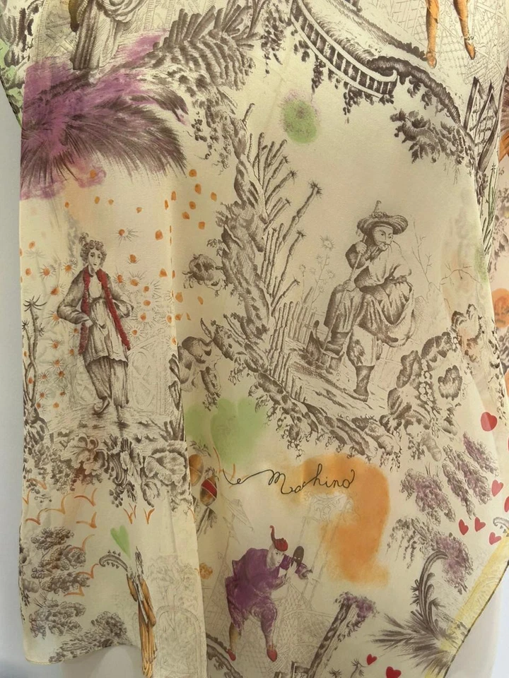 Cachecol multicolorido de seda retangular S11# Moschino feito na Itália 62/20 polegadas - Imagem 4 de 4