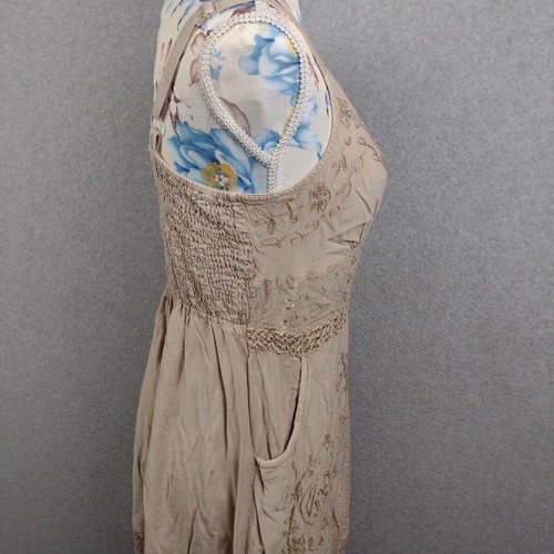 SIMI Woman's Size L Strappy Dress Beige Straps Embroidery Accents - Picture 4 of 15