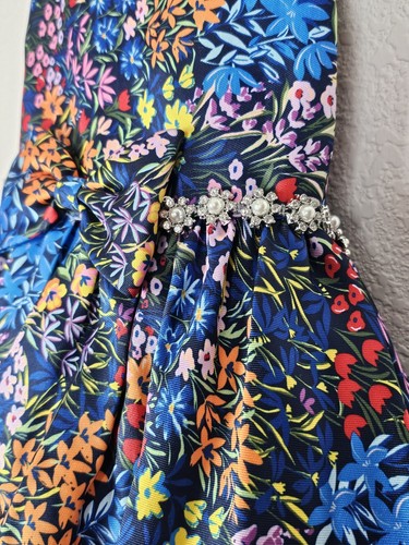 Couture Princess Girls Multicolor Floral Embellished Belted Dress With Bow Sz 6 - Picture 6 of 8