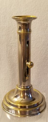 19. Jahrhundert französischer Silberteller auf Messing verstellbarer Kerzenhalter 7-5/8 Zoll h