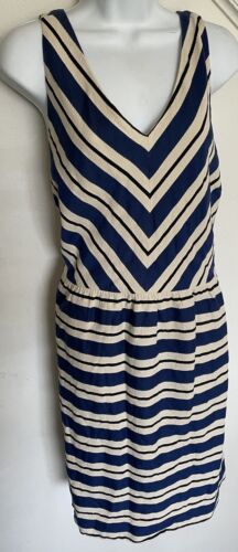 Loft Striped Midi Dress Women’s Size 18 Cream W Blue & Black Striped Sleeveless