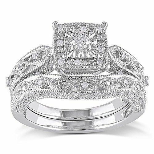 1Ct Round Cut Lab-Created Diamond Wedding Bridal Ring Set 14k White ...