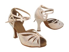 Women's Dance Shoes Salsa Latin Bachata Flesh Satin Rhinestone Very fine S1003CC