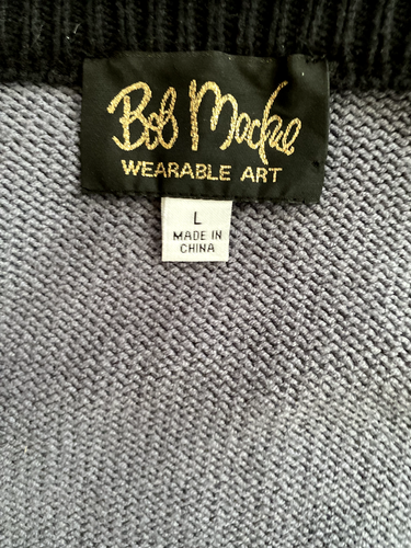 Cárdigan Suéter Bob Mackie Usable Arte Bordado Gris Y Negro Talla L - Imagen 7 de 7