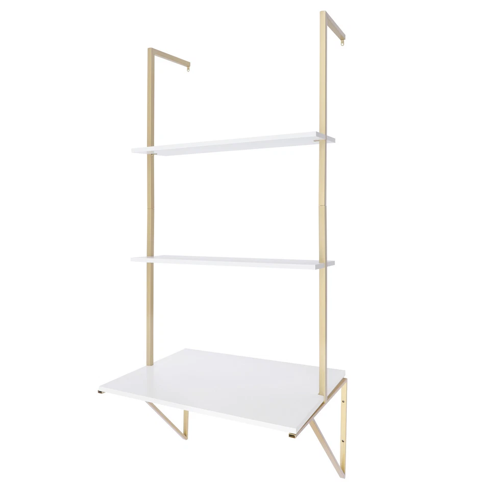 Desk Wall Mount Ladder Desk 3 Tier Floating Shelves White And Gold Desk Desk - Image 4 of 4