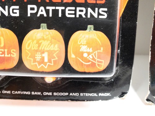 Lot of 3 Ole Miss Rebels NCAA Pumpkin Carving Kit With Tool & Stencil Packs - Picture 4 of 12