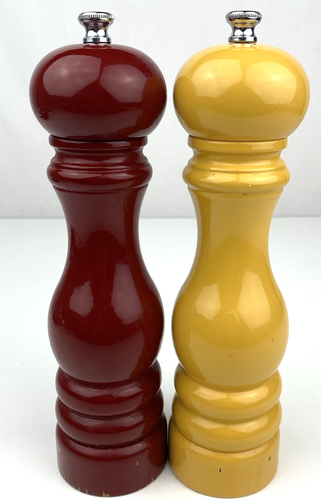 Peugeot France Salt Pepper Mill Red Yellow Lacquer Adjustable Grind MCM READ - Picture 2 of 15