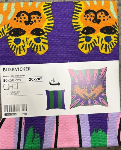 IKEA Buskvicker Cushion Cover, Purple/Green, Tiger Wildlife pattern, Cotton, NEW - Picture 3 of 4