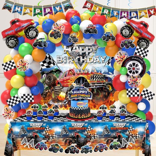 Monster Truck Birthday Decorations, Machines Jam Party Decoration Supplies Inclu - Picture 1 of 6
