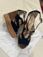 Jimmy Choo Nate 120 Black Suede/Mirror Leather Platform Sandal Size 41