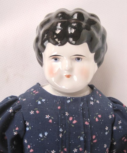Muñeca Cabeza China Antigua 18 pulgadas Ceja Baja Pelo Negro Ojos Azules Cuerpo Reemplazado - Imagen 4 de 16