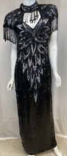 Niteline Women's Black Sequined 100 Silk Formal Evening Gown Dress, Size 10